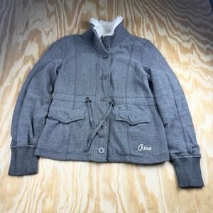 Y2K Aeropostale Womens Large Gray Faux Fur Trim Full Zip Sweatshirt Jacket